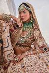 The Royaleum_Beige Silk, Crepe Beads, Sequins, Embroidery Round Neck Bridal Lehenga Set _at_Aza_Fashions