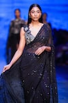 Nachiket Barve_Black Saree Georgette Embroidery Thread V Astral With Galaxy Blouse  _Online_at_Aza_Fashions