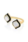 ISHARYA_White Enamel Amina Mirror Duo Ring _Online_at_Aza_Fashions