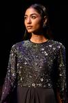 Nachiket Barve_Black Georgette Lining Shantung Cosmic Cape Sleeve Jumpsuit  _Online_at_Aza_Fashions