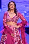 Nachiket Barve_Magenta Blouse And Lehenga Organza Embroidery Thread V Moonflower Floral Set _Online_at_Aza_Fashions