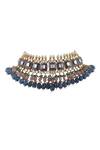Riana Jewellery_Blue Pearls, Diamonds, Stones Mina Work Embellished Choker Set _Online_at_Aza_Fashions