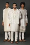 Buy_Rar Studio_Ivory Chanderi Handloom Woven Quilted Dori Work Border Sherwani Set  _Online_at_Aza_Fashions