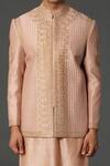 Rar Studio_Pink Chanderi Handloom Woven Dori Work Bandhgala Jacket Kurta Set  _Online_at_Aza_Fashions