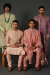 Buy_Rar Studio_Pink Chanderi Handloom Woven Dori Work Bandhgala Jacket Kurta Set  _Online_at_Aza_Fashions