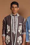 Rar Studio_Grey Chanderi Handloom (50%silk X Flower Vase Jacket Kurta Set  _Online_at_Aza_Fashions