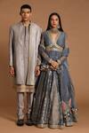 Rar Studio_Grey Chanderi Handloom (50%silk X 50%cotton) Floral Lehenga Set _Online_at_Aza_Fashions