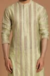 Rar Studio_Green Chanderi Handloom (50%silk X 50%cotton) Organza Stripe Kurta Set  _Online_at_Aza_Fashions