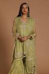 Rar Studio_Green Chanderi Handloom (50%silk X 50%cotton) Dori Kurta Sharara Set  _Online_at_Aza_Fashions