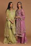 Buy_Rar Studio_Green Chanderi Handloom (50%silk X 50%cotton) Dori Kurta Sharara Set  _Online_at_Aza_Fashions