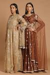 Buy_Rar Studio_Brown Chanderi Handloom (50%silk X Dori Anarkali With Attached Cape  _Online_at_Aza_Fashions