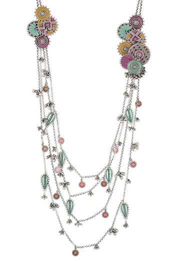 Tribe Amrapali_Multi Color Enamel Ghungroo Drop Layered Necklace _Online_at_Aza_Fashions