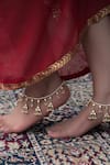 Shop_Paisley Pop_Gold Plated Kundan Embellished Anklets - Set Of 2 _Online_at_Aza_Fashions