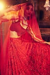 Buy_Ridhima Bhasin_Red Organza Embroidery Floral Scoop Neck Maryam Bridal Lehenga Set  _Online_at_Aza_Fashions