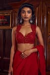 Ridhima Bhasin Red Flat Chiffon And Organza Hand Mukhalif Pre-draped Saree Jacket Set at Aza Fashions Ridhima Bhasin_Red Flat Chiffon And Organza Hand Mukhalif Pre-draped Saree Jacket Set _at_Aza_Fashions