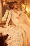 Ridhima Bhasin_Ivory Organza Embellished 3d Flowers Shereen Embroidered Sharara Set  _Online_at_Aza_Fashions