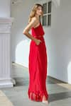 Style Junkiie_Red Natural Crepe Embellished One Shoulder Kaftan Dress With Belt  _Online_at_Aza_Fashions