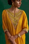 Buy_Rekha Agra_Yellow Crinkled Cotton Silk Polka Dots Hand Block Print Kimono And Pant Set _Online_at_Aza_Fashions