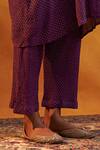 Rekha Agra_Purple Crinkled Cotton Silk Polka Dots Pattern And Gota Print Kimono & Pant Set _Online_at_Aza_Fashions
