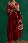 Rekha Agra_Red Crinkled Cotton Silk Block Printed And Anarkali Set With Hand Dupatta _Online_at_Aza_Fashions