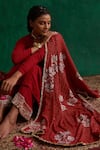 Buy_Rekha Agra_Red Crinkled Cotton Silk Block Printed And Anarkali Set With Hand Dupatta _Online_at_Aza_Fashions