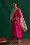 Rekha Agra_Magenta Habutai Silk, Dupatta Organza Sequin And Zari Hand Embroidered Kurta Set _Online_at_Aza_Fashions