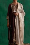 Rekha Agra_Brown Crinkled Cotton Silk, Dupatta Organza Gota, Sequin And Hand Kurta Set _Online_at_Aza_Fashions
