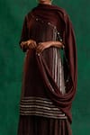 Rekha Agra_Brown Kurta Flex Block Printed And Embroidered Polka Dots Pattern V Neck Set _Online_at_Aza_Fashions