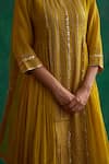 Rekha Agra_Green Kalidar Kurta And Palazzo Chanderi Embroidered Work In Striped Pattern Set _Online_at_Aza_Fashions