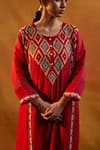 Buy_Rekha Agra_Red Kurta Chanderi, Pant Cotton Flex Geometric Hand Block Print And Set _Online_at_Aza_Fashions