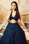 Varun Chakkilam_Blue Silk Organza Embroidery, Sequins, Beads Floral Pattern Lehenga And Blouse Set _Online_at_Aza_Fashions