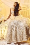 Buy_Varun Chakkilam_White Silk Organza Embroidery, Beads Sweetheart Neck Glass Bridal Lehenga Set _Online_at_Aza_Fashions