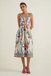 RANNA GILL Multi Color Viscose Linen Print Meadow Square Neck Dress Online at Aza Fashions RANNA GILL_Multi Color Viscose Linen Print Meadow Square Neck Dress _Online_at_Aza_Fashions