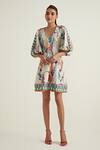 Shop_RANNA GILL_Multi Color Viscose Linen Print Meadow V Neck Midi Dress _Online_at_Aza_Fashions