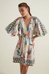 RANNA GILL_Multi Color Viscose Linen Print Meadow V Neck Midi Dress _at_Aza_Fashions