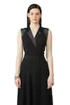 Rohit Gandhi + Rahul Khanna_Black Heavy Crepe Embellished Lapel Overlap Wrap Dress _Online_at_Aza_Fashions