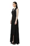 Buy_Rohit Gandhi + Rahul Khanna_Black Heavy Crepe Embellished Lapel Overlap Wrap Dress _Online_at_Aza_Fashions