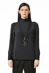 Rohit Gandhi + Rahul Khanna_Black Georgette Embroidery Mandarin Collar Embellished Top _Online_at_Aza_Fashions