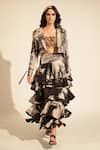 Nikita Mhaisalkar_Black Double Georgette Print Brush Stroke Skirt _at_Aza_Fashions