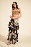 Buy_Nikita Mhaisalkar_Black Double Georgette Print Brush Stroke Skirt 