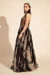 Nikita Mhaisalkar_Black Crinkled Chiffon Print Brush Stroke Sweetheart Neck Maxi Dress _Online_at_Aza_Fashions