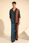 Nikita Mhaisalkar_Blue Double Georgette Print Stripe Pattern Shirt With Pant _Online_at_Aza_Fashions