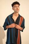 Nikita Mhaisalkar_Blue Double Georgette Print Stripe Pattern Shirt With Pant _at_Aza_Fashions