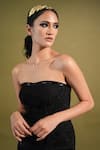 Buy_Nikita Mhaisalkar_Black Luxe Suiting Embellished Thread Tube Neck Cosmic Dress _Online_at_Aza_Fashions