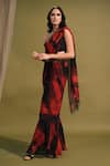Buy_Nikita Mhaisalkar_Red Pure Chiffon Printed And Embellished Stroke Saree & Blouse Set _Online_at_Aza_Fashions