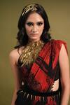 Shop_Nikita Mhaisalkar_Red Pure Chiffon Stroke Print Saree And Blouse Set_Online_at_Aza_Fashions