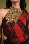 Nikita Mhaisalkar_Red Pure Chiffon Stroke Print Saree And Blouse Set_at_Aza_Fashions