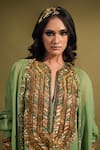Buy_Nikita Mhaisalkar_Green Dress Double Georgette Embellished Embroidered Yoke And Set 