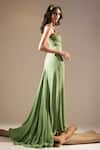 Buy_Nikita Mhaisalkar_Green Luxe Suiting Embellished Metallic Work V Yoke Trail Gown _Online_at_Aza_Fashions