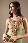 Shop_Nikita Mhaisalkar_Green Luxe Suiting Embellished Metallic Work V Yoke Trail Gown _Online_at_Aza_Fashions